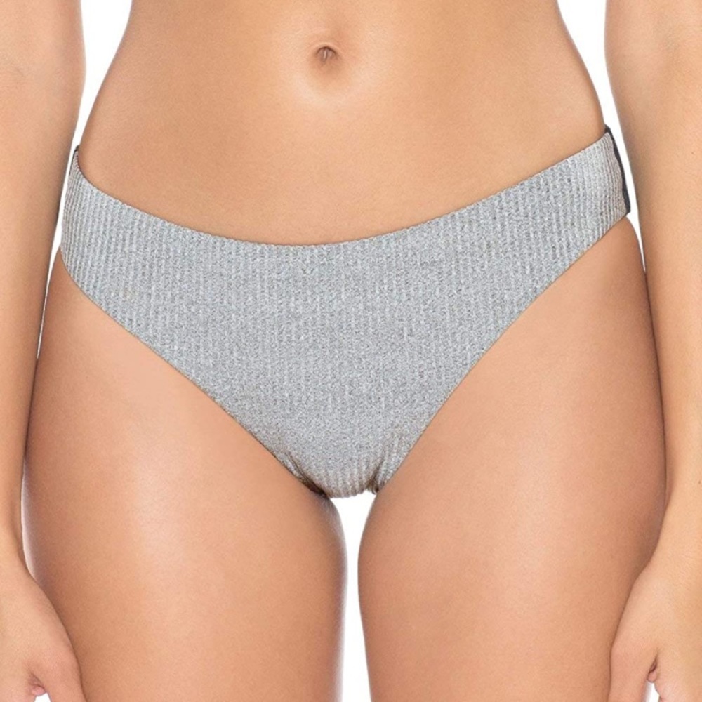 NWT Soluna Swim Gray Black Knit Purple Color-block Bikini Bottoms Swim
